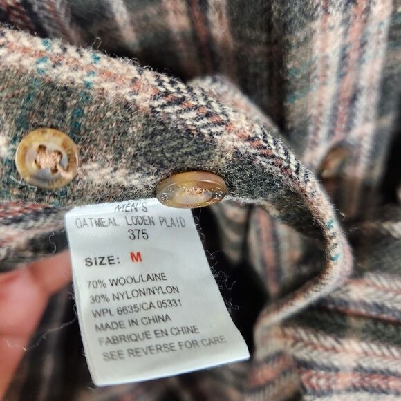 Vtg Woolrich Oatmeal Loden Plaid Long Sleeve Button Down Wool Nylon Blend Shirt - Picture 6 of 7